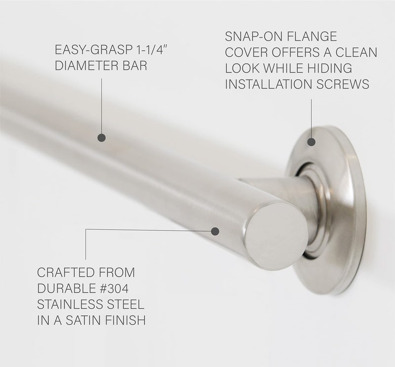 Seachrome 24-inch Coronado Designer Straight Bathroom Shower Grab Bar, Satin Stainless Steel, Brushed Nickel - Image 3
